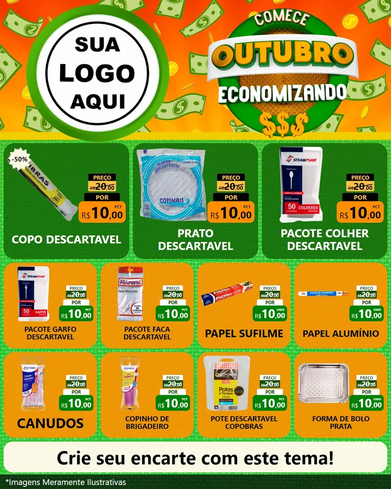 Modelo de Rede Social para Feed Instagram com o tema Comece Outubro Economizando para Embalagens