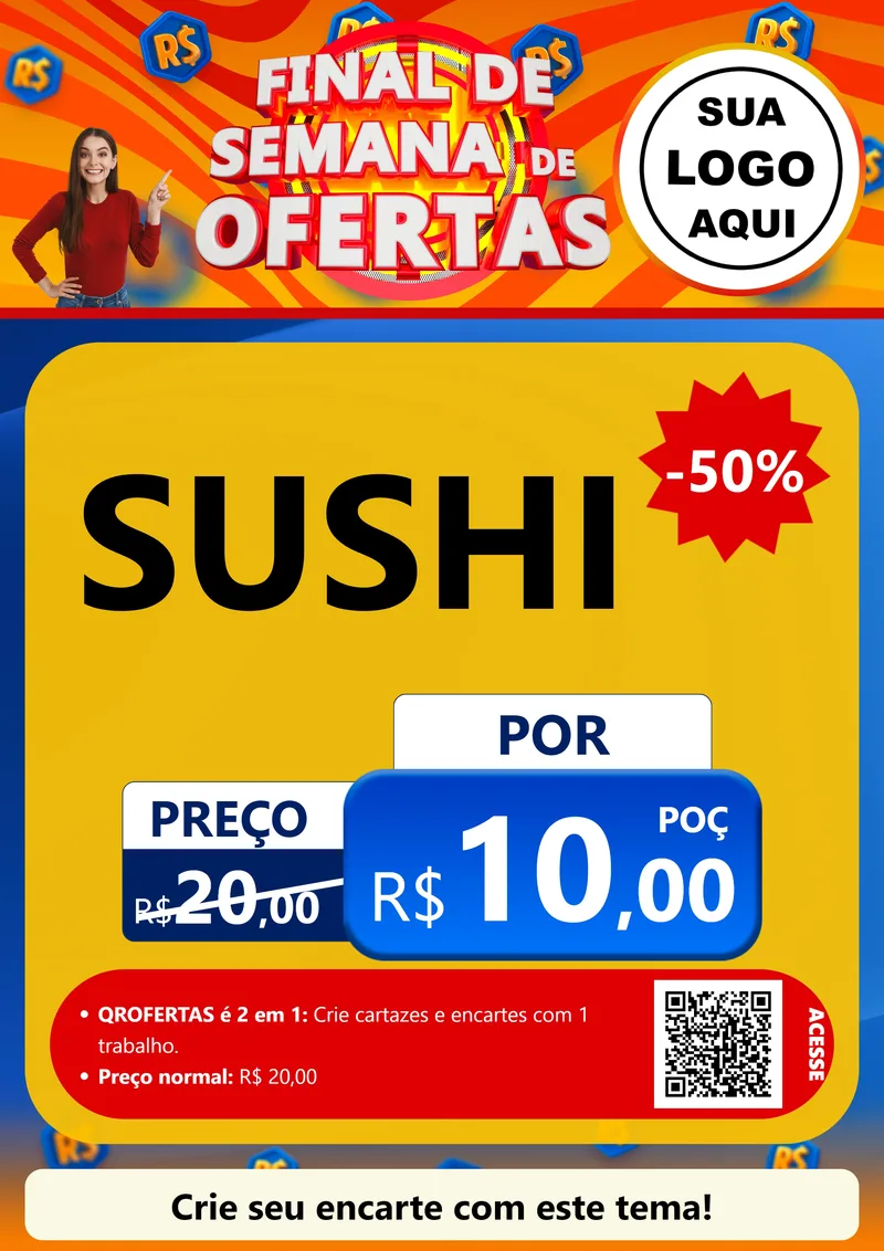 Modelo de Cartaz para Cartaz A4 Vertical com o tema Final de Semana de Ofertas para Comida japonesa