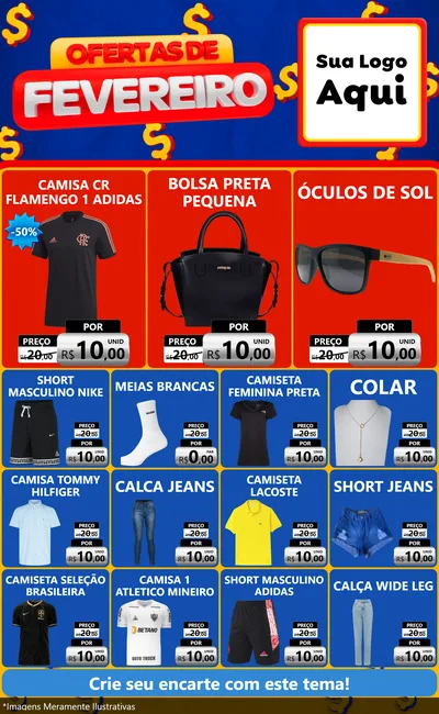 Modelo de Encarte para Encarte Grande com o tema Ofertas de Fevereiro para Roupas e acessórios