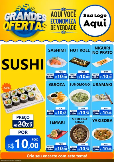 Modelo de Encarte para Encarte A4 Vertical com o tema Grandes Ofertas para Comida japonesa