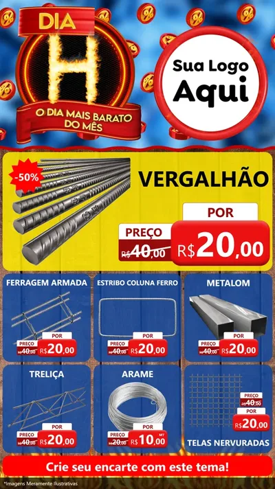 Modelo de Rede Social para Stories com o tema Dia H - O Dia Mais Barato Do Mês para Ferragens