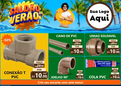 Modelo de Encarte para Encarte A4 Horizontal com o tema Saldão de Verão para Tubos e conexões