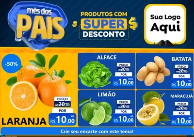 Modelo de Encarte para Encarte A4 Horizontal com o tema Mês dos Pais para Hortifrúti