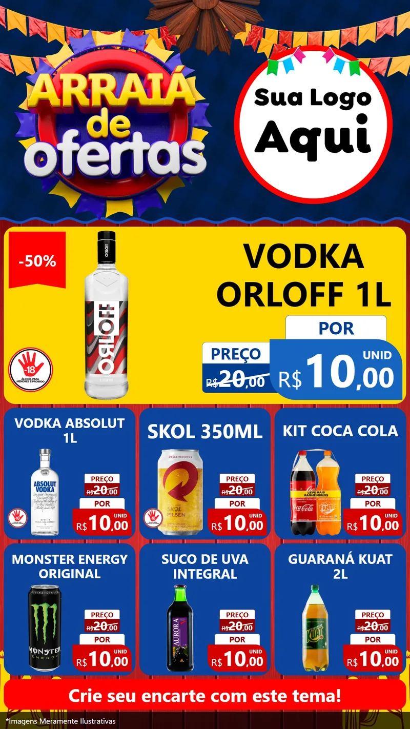 Modelo de Rede Social para Stories com o tema Arraiá de Ofertas para Distribuidora de bebidas