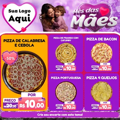 Modelo de Rede Social para Feed Facebook com o tema Mês das Mães para Pizzaria