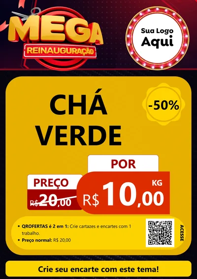 Modelo de Cartaz para Cartaz A4 Vertical com o tema Mega Reinauguração para Produtos Naturais