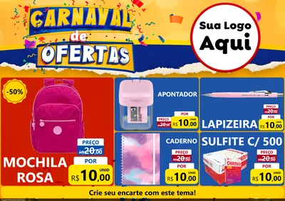 Modelo de Encarte para Encarte A4 Horizontal com o tema Carnaval de Ofertas para Papelaria