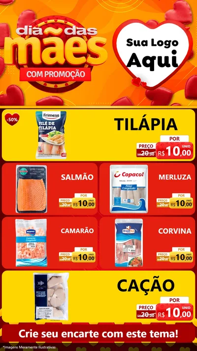 Modelo de TV para TV Vertical com o tema Dia das Mães com Promoção para Peixaria