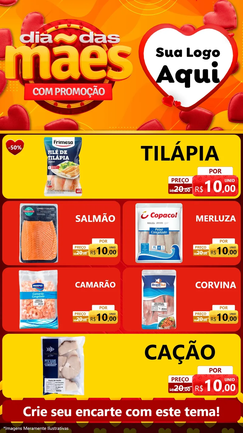 Modelo de TV para TV Vertical com o tema Dia das Mães com Promoção para Peixaria