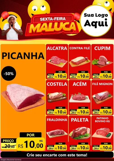 Modelo de Encarte para Encarte A4 Vertical com o tema Sexta-feira Maluca para Açougue
