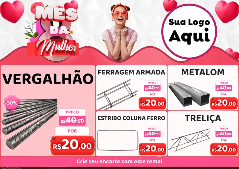 Modelo de Encarte para Encarte A4 Horizontal com o tema Mês da Mulher para Ferragens
