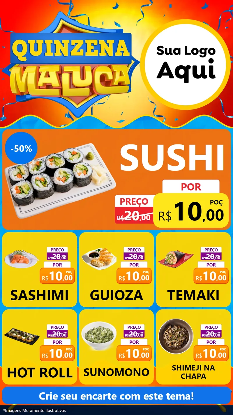 Modelo de Rede Social para Stories com o tema Quinzena Maluca para Comida japonesa
