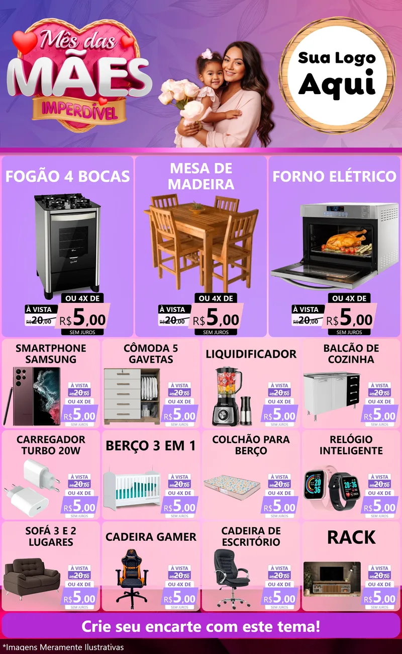 Modelo de Encarte para Encarte Grande com o tema Mês das Mães Imperdível para Móveis e Eletro