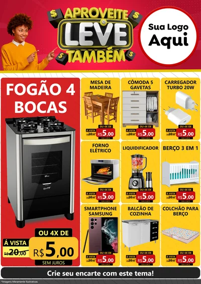 Modelo de Encarte para Encarte A4 Vertical com o tema Aproveite e Leve Também para Móveis e Eletro