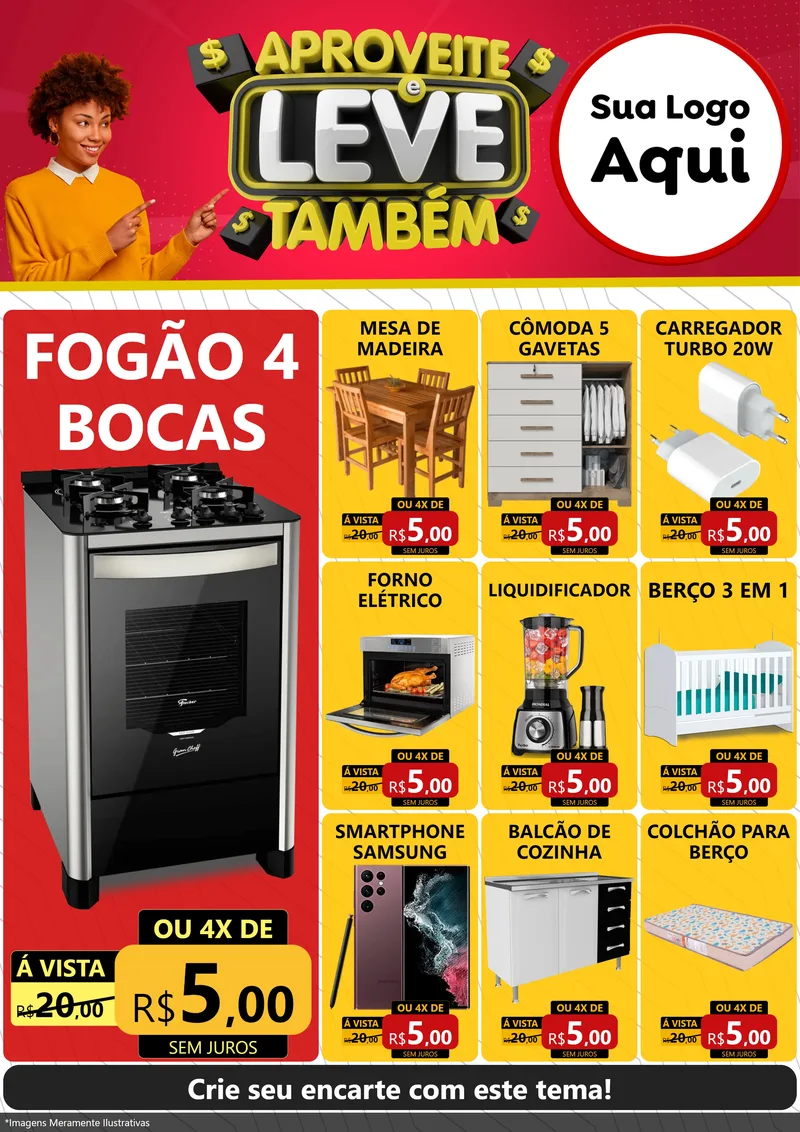 Modelo de Encarte para Encarte A4 Vertical com o tema Aproveite e Leve Também para Móveis e Eletro