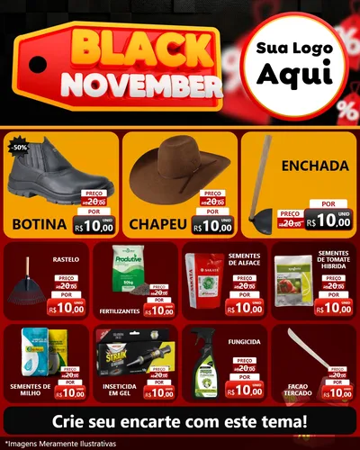 Modelo de Rede Social para Feed Instagram com o tema Black November para Agropecuária