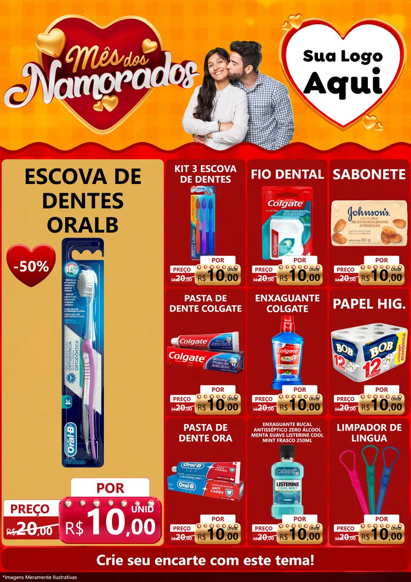 Modelo de Encarte para Encarte A4 Vertical com o tema Mês dos Namorados para Higiene Pessoal