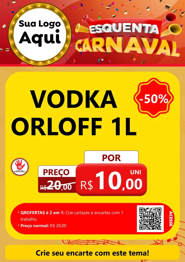 Modelo de Cartaz para Cartaz A4 Vertical com o tema Esquenta Carnaval para Distribuidora de bebidas