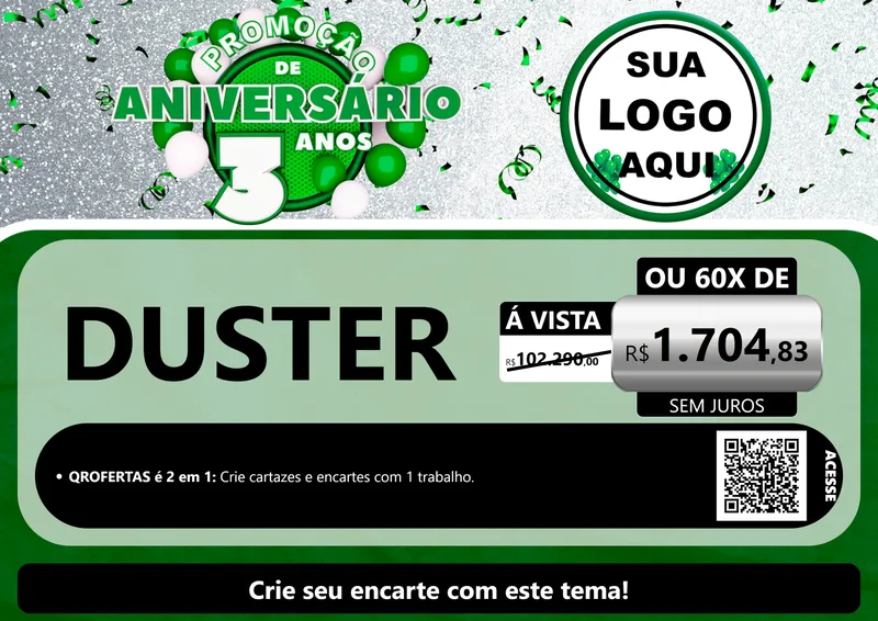Modelo de Cartaz para Cartaz A4 Horizontal com o tema Promoção de Aniversário - 3 Anos para Concessionaria de Carros