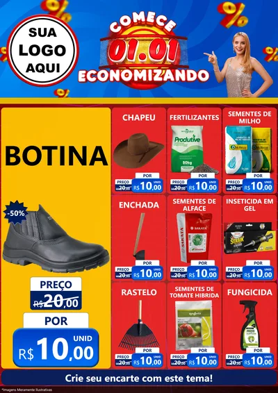 Modelo de Encarte para Encarte A4 Vertical com o tema Comece 1º de Janeiro Economizando para Agropecuária