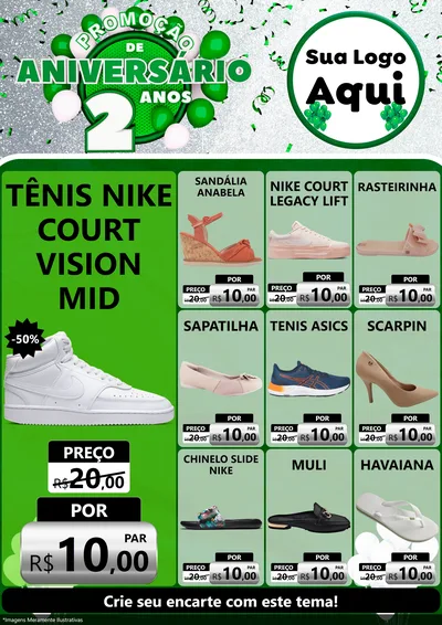 Modelo de Encarte para Encarte A4 Vertical com o tema Promoção de Aniversário - 2 Anos para Calçados