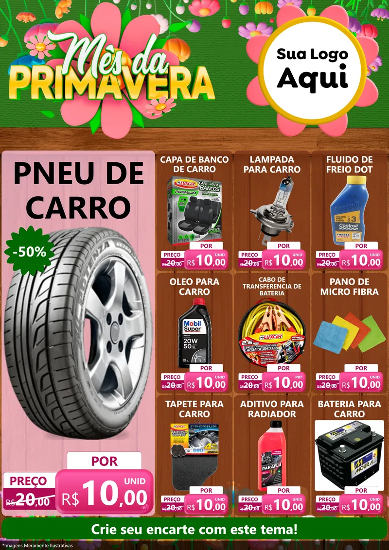 Modelo de Encarte para Encarte A4 Vertical com o tema Mês da Primavera para Auto peças