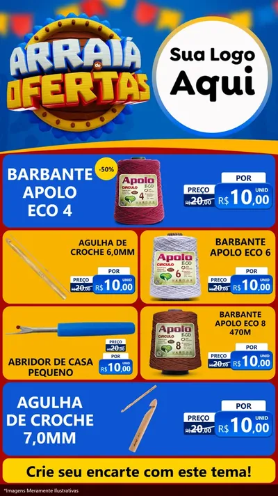 Modelo de TV para TV Vertical com o tema Arraiá de Ofertas - Junina para Armarinho e Aviamentos