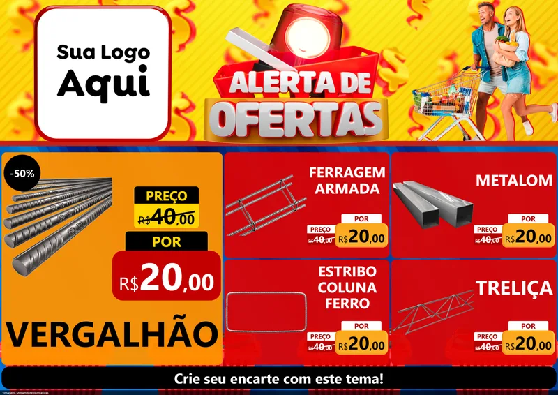 Modelo de Encarte para Encarte A4 Horizontal com o tema Alerta de Ofertas para Ferragens