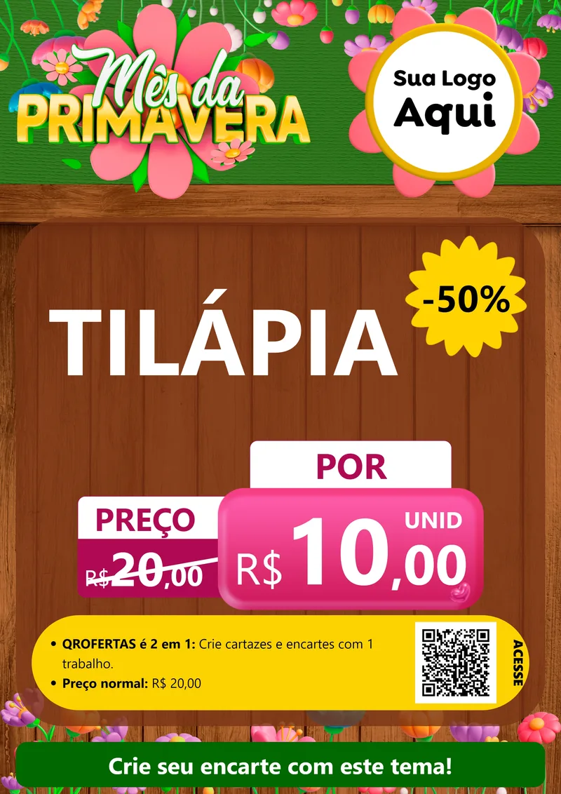 Modelo de Cartaz para Cartaz A4 Vertical com o tema Mês da Primavera para Peixaria