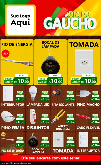 Modelo de Encarte para Encarte Grande com o tema Dia do Gaúcho para Materiais Elétricos