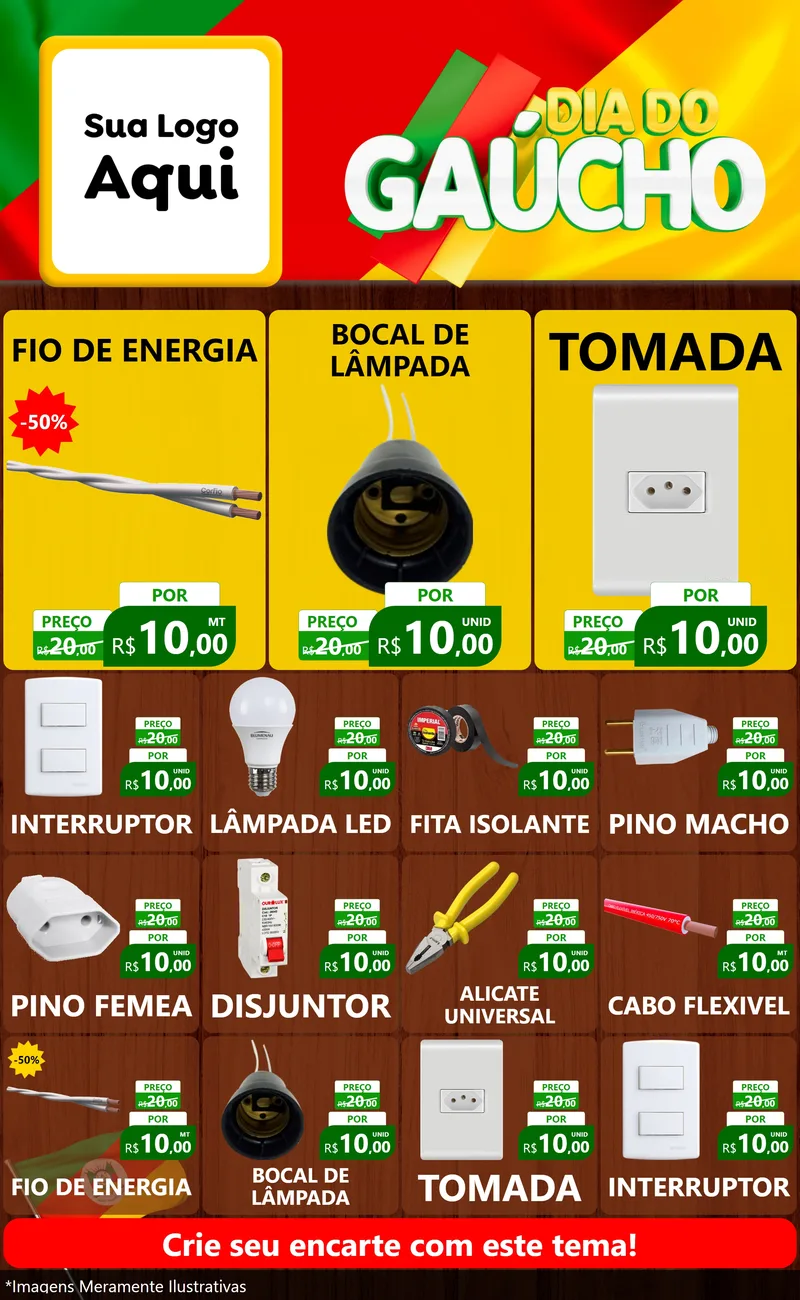 Modelo de Encarte para Encarte Grande com o tema Dia do Gaúcho para Materiais Elétricos