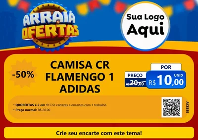 Modelo de Cartaz para Cartaz A4 Horizontal com o tema Arraiá de Ofertas - Junina para Roupas e acessórios