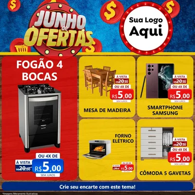 Modelo de Rede Social para Feed Facebook com o tema Junho de Ofertas para Móveis e Eletro
