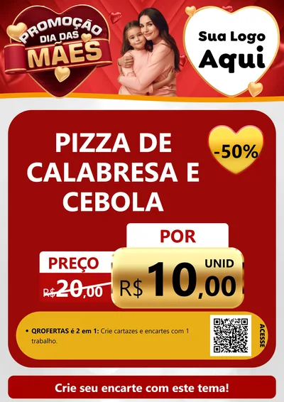 Modelo de Cartaz para Cartaz A4 Vertical com o tema Promoção Dia das Mães para Pizzaria