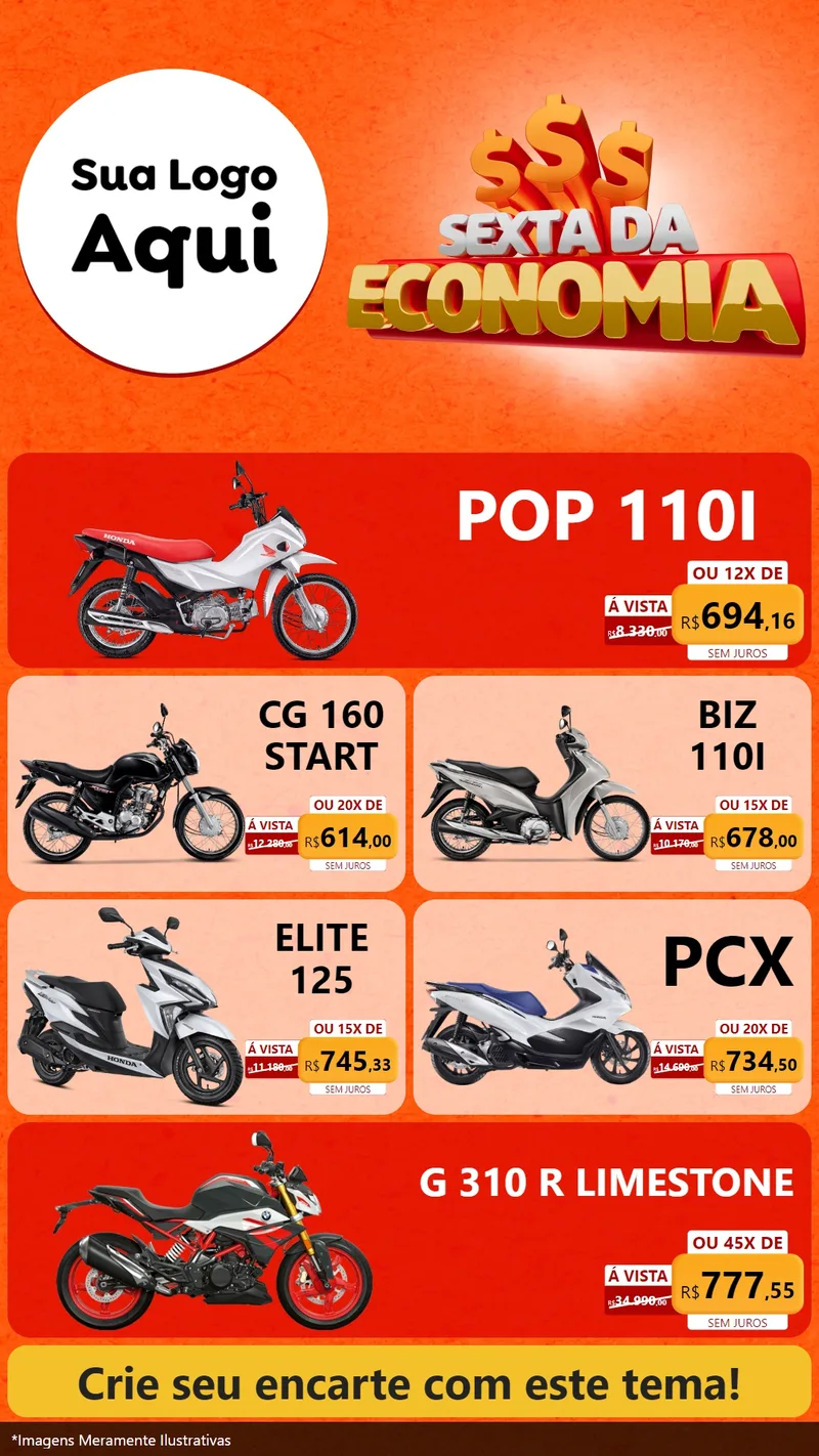 Modelo de TV para TV Vertical com o tema Sexta da Economia para Concessionaria de Motos