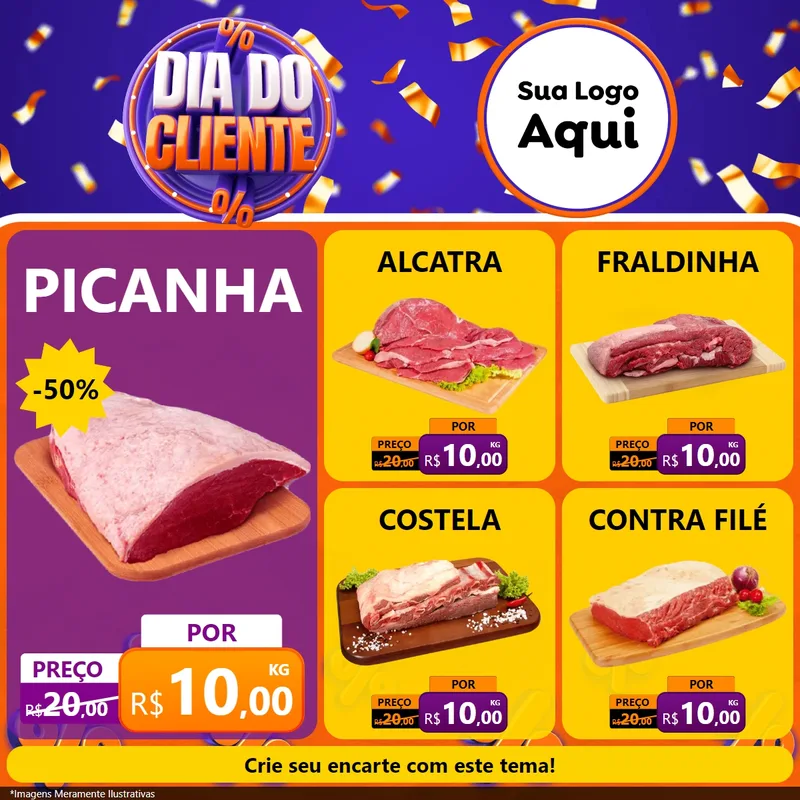 Modelo de Rede Social para Feed Facebook com o tema Dia do Cliente para Açougue