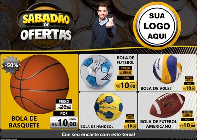Modelo de Encarte para Encarte A4 Horizontal com o tema Sabadão de Ofertas para Artigos Esportivos