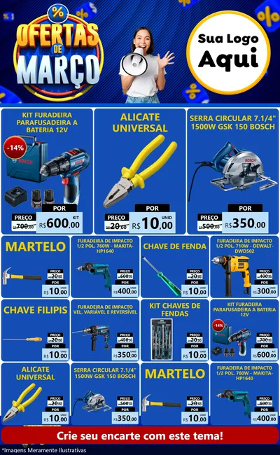 Modelo de Encarte para Encarte Grande com o tema Ofertas de Março para Maquinas e Ferramentas