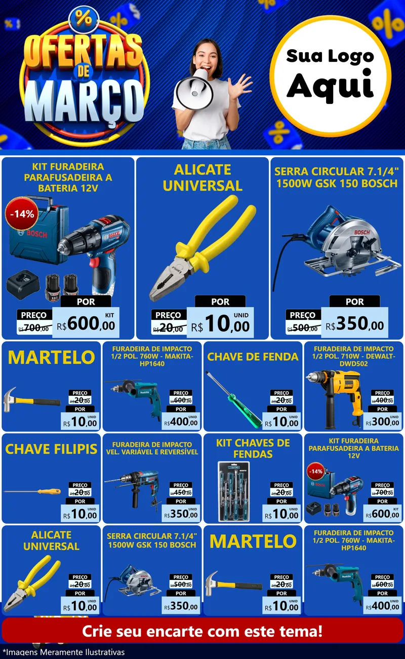 Modelo de Encarte para Encarte Grande com o tema Ofertas de Março para Maquinas e Ferramentas