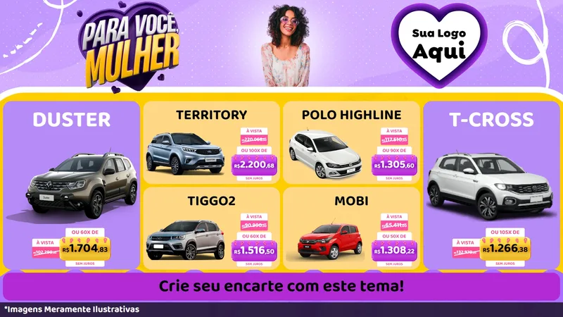 Modelo de TV para TV Horizontal com o tema Para Você, Mulher para Concessionaria de Carros