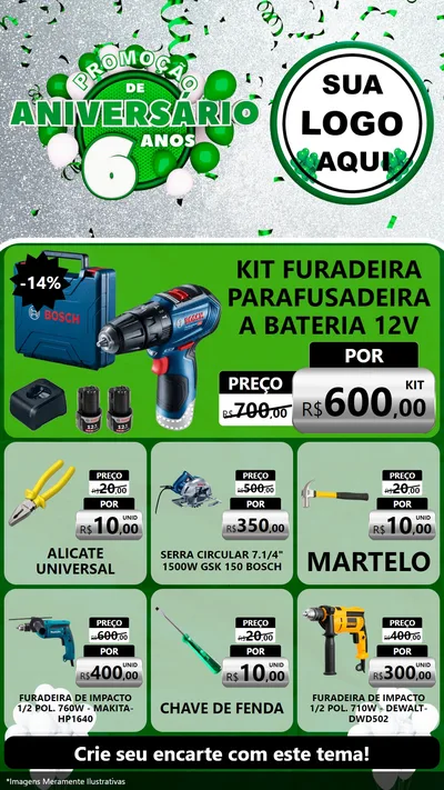 Modelo de Rede Social para Stories com o tema Promoção de Aniversário - 6 Anos para Maquinas e Ferramentas