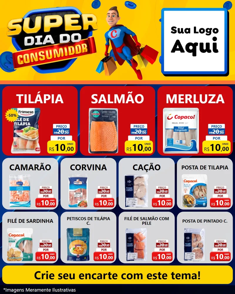 Modelo de Rede Social para Feed Instagram com o tema Super Dia do Consumidor para Peixaria