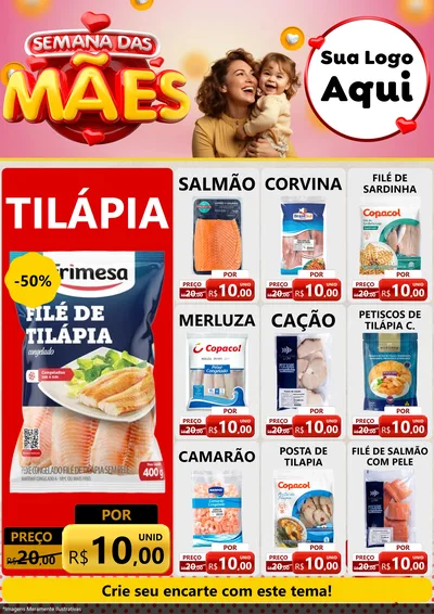 Modelo de Encarte para Encarte A4 Vertical com o tema Semana das Mães para Peixaria
