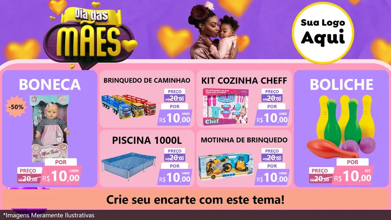Modelo de TV para TV Horizontal com o tema Dia das Mães para Brinquedos