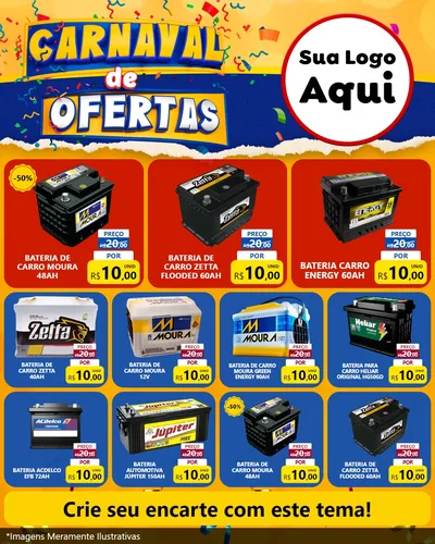 Modelo de Rede Social para Feed Instagram com o tema Carnaval de Ofertas para Baterias Elétricas