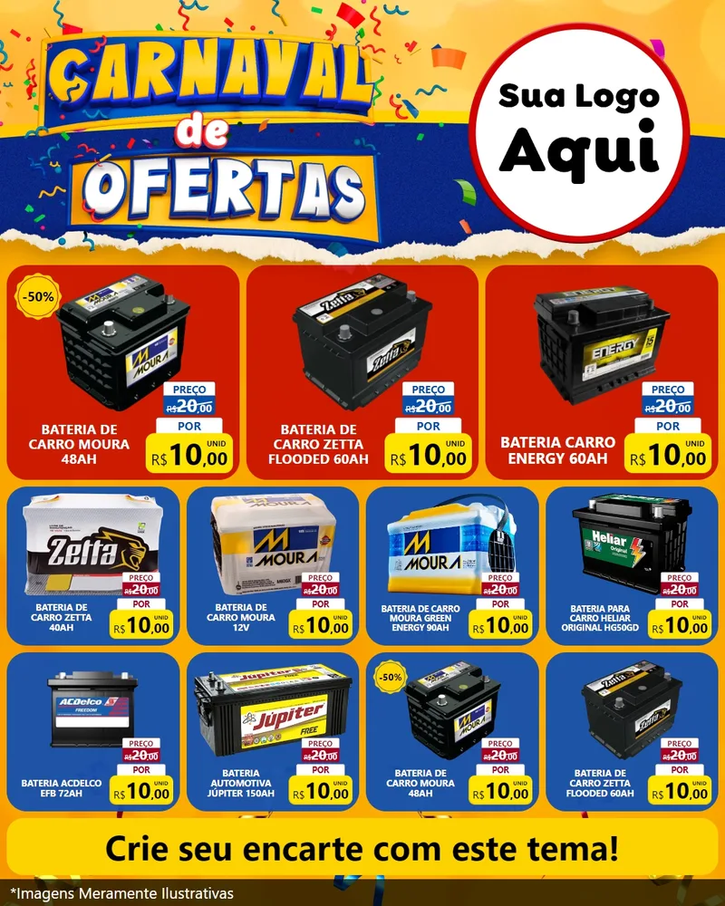 Modelo de Rede Social para Feed Instagram com o tema Carnaval de Ofertas para Baterias Elétricas