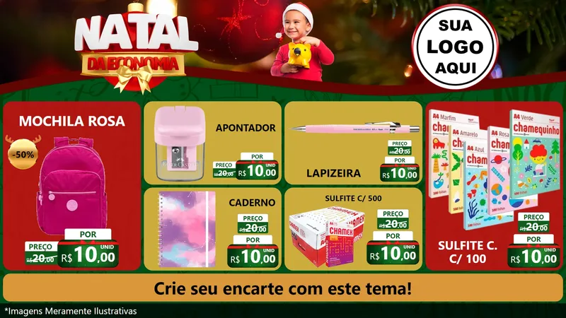 Modelo de TV para TV Horizontal com o tema Natal da Economia para Papelaria