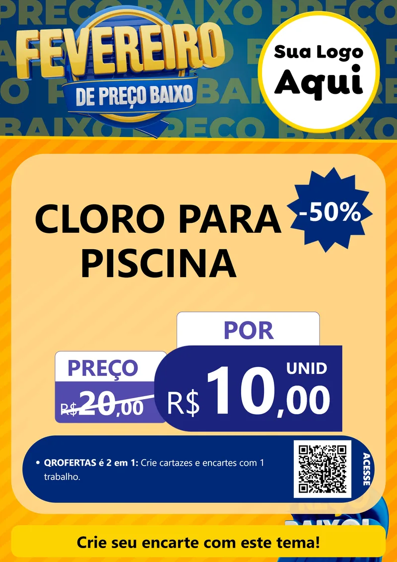 Modelo de Cartaz para Cartaz A4 Vertical com o tema Fevereiro de Preço Baixo para Produtos para Piscina