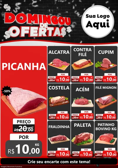 Modelo de Encarte para Encarte A4 Vertical com o tema Domingou de Ofertas para Açougue
