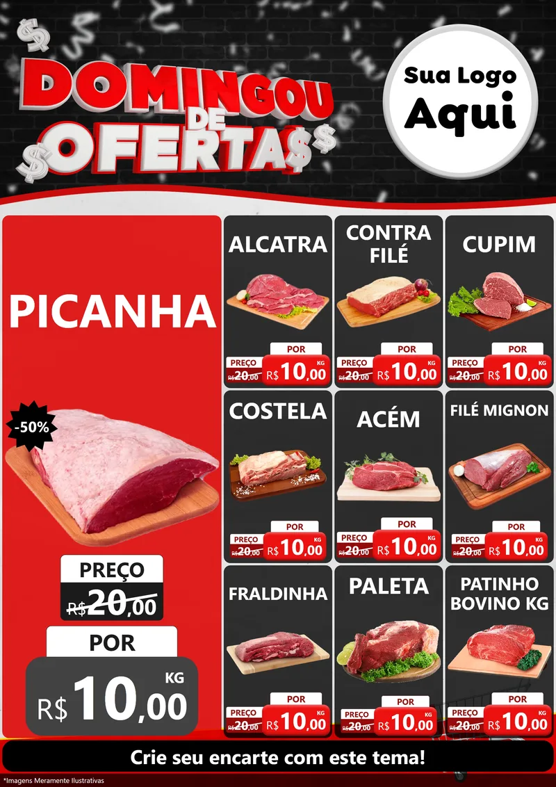 Modelo de Encarte para Encarte A4 Vertical com o tema Domingou de Ofertas para Açougue